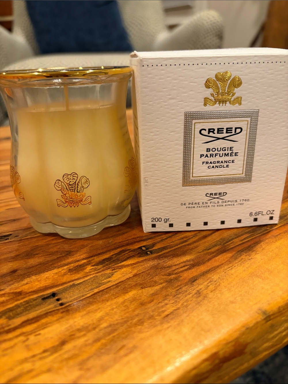 Creed Silver Mountain Water Candle with Signature Gold Trim and Emblem